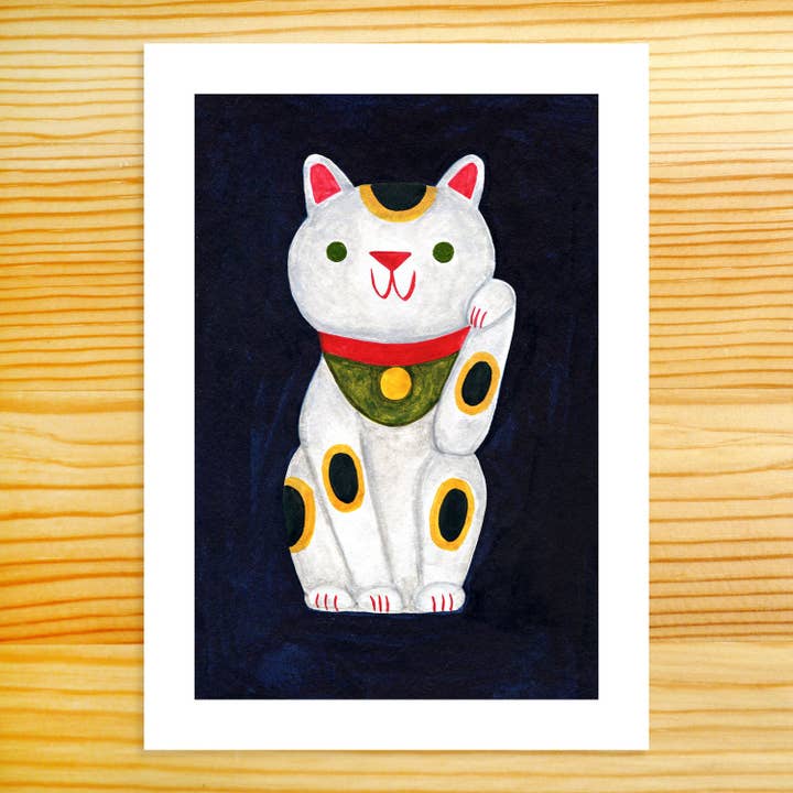 Lucky Cat 5x7in Art Print for wholesale by Nellie Le