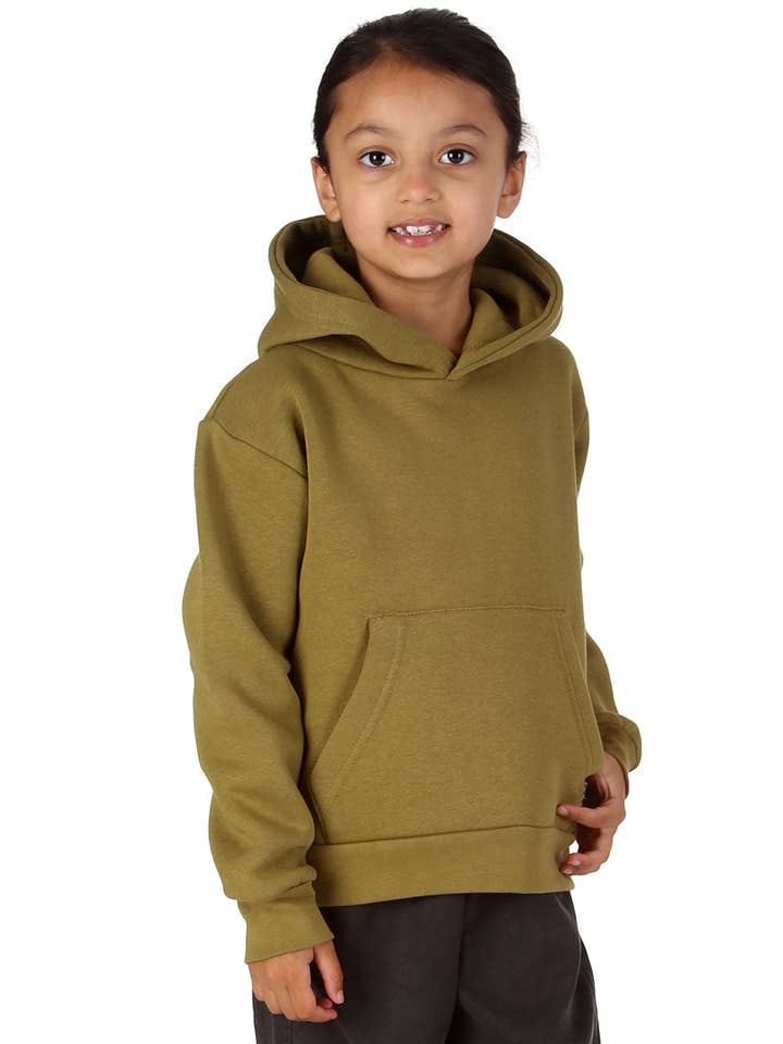 Trendy Toggs Kids Plain Overhead Olive Green Hoodie for wholesale on Faire0