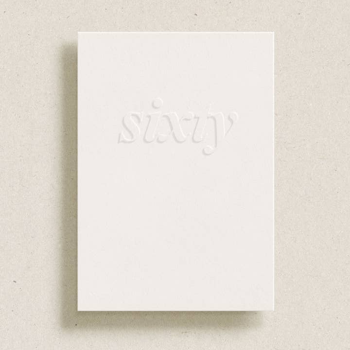 'sixty' embossed greeting card for wholesale by Gardners Road