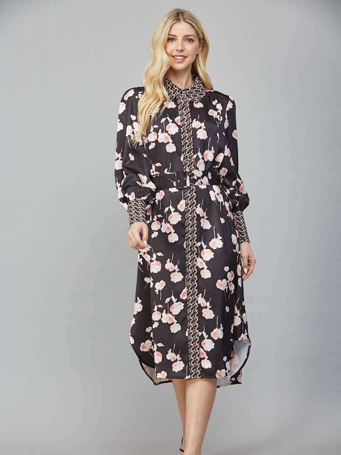 FRONT BUTTON PLACKET BELTED MIDI DRESS FD30392 for wholesale by FATE