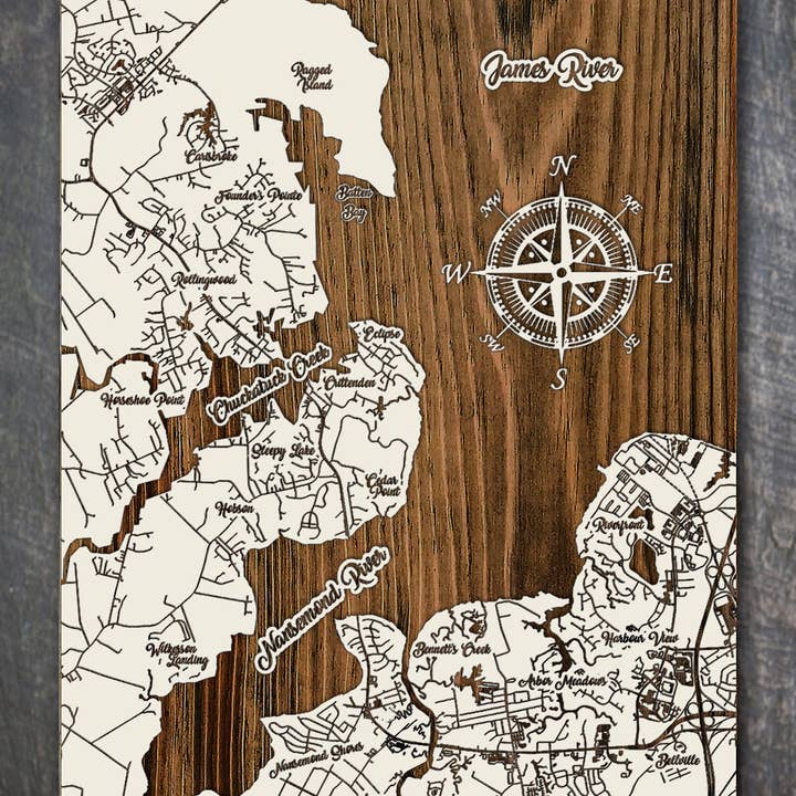 Virginia: North Suffolk Whimsical Map for wholesale by Fire & Pine
