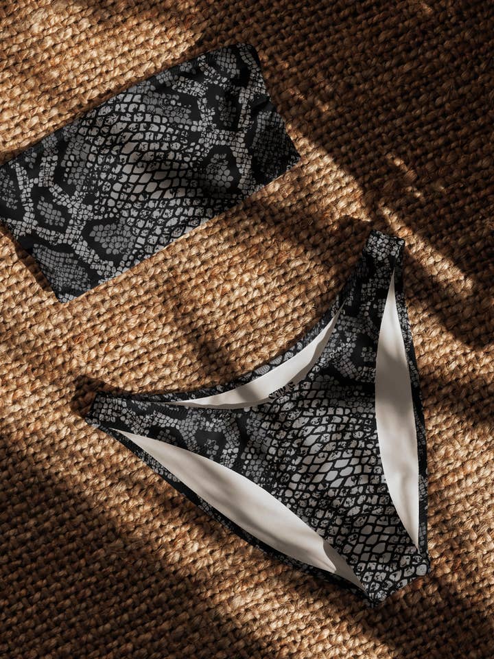 Dark Snakeskin Recycled Bandeau Bikini – For the Wild Ones for wholesale by Stix and Stoned