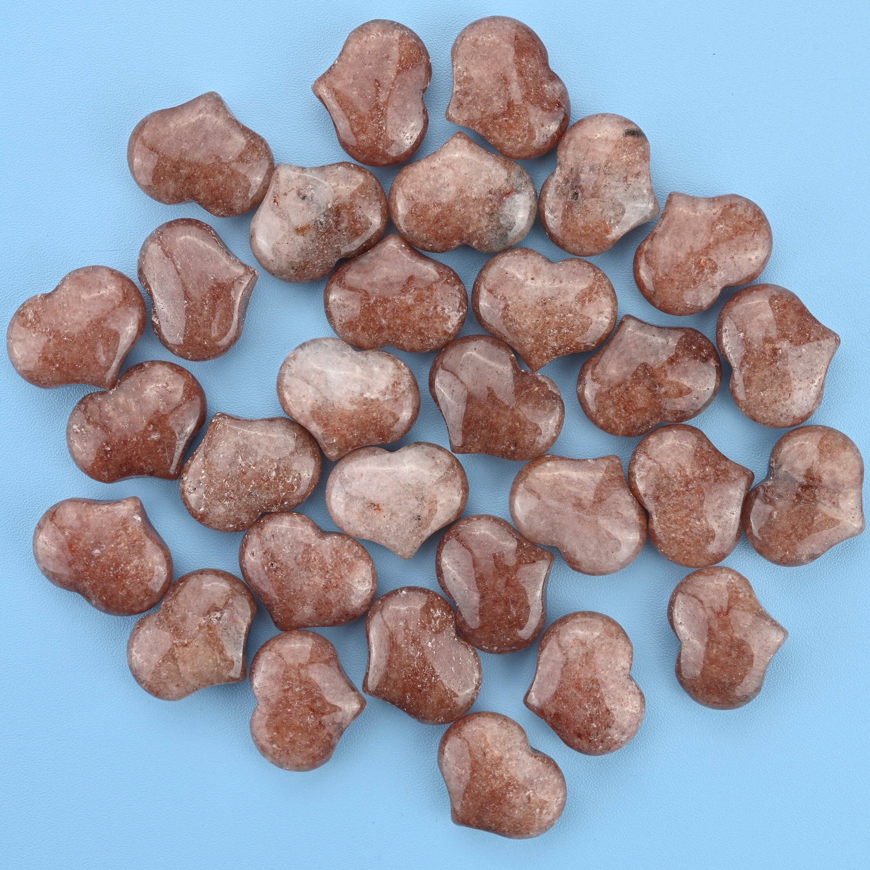 ilovebeadsusa - Vente Pierre et cristal de spiritualité - Pierre précieuse en forme de cœur gonflé sculptée en quartz fraise de 25 x 20 mm0