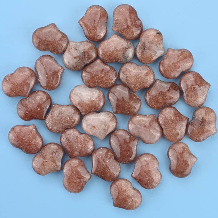 ilovebeadsusa - Vente Pierre et cristal de spiritualité - Pierre précieuse en forme de cœur gonflé sculptée en quartz fraise de 25 x 20 mm