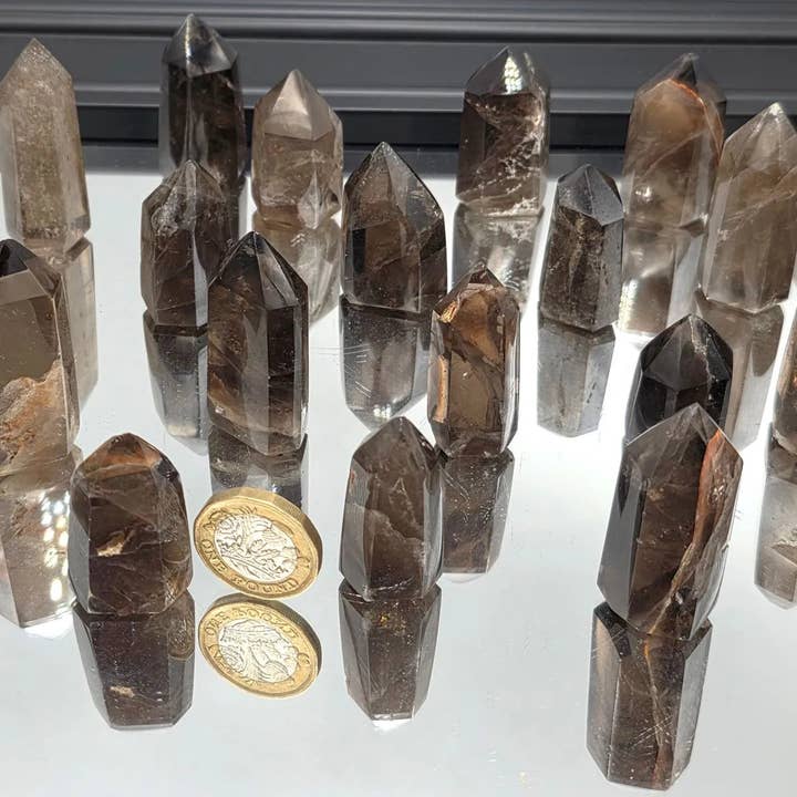 Distinction Crystals - Wholesale Spiritual Stone/Crystal - Small Natural Dark Morion Smoky Quartz Crystal Prisms -Towers 15-30g3