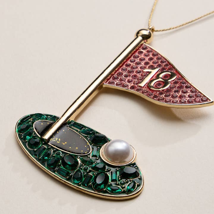 PK Golf Flag Ornament with Pink Pavé Flag and Pearl Detail for wholesale on Faire2