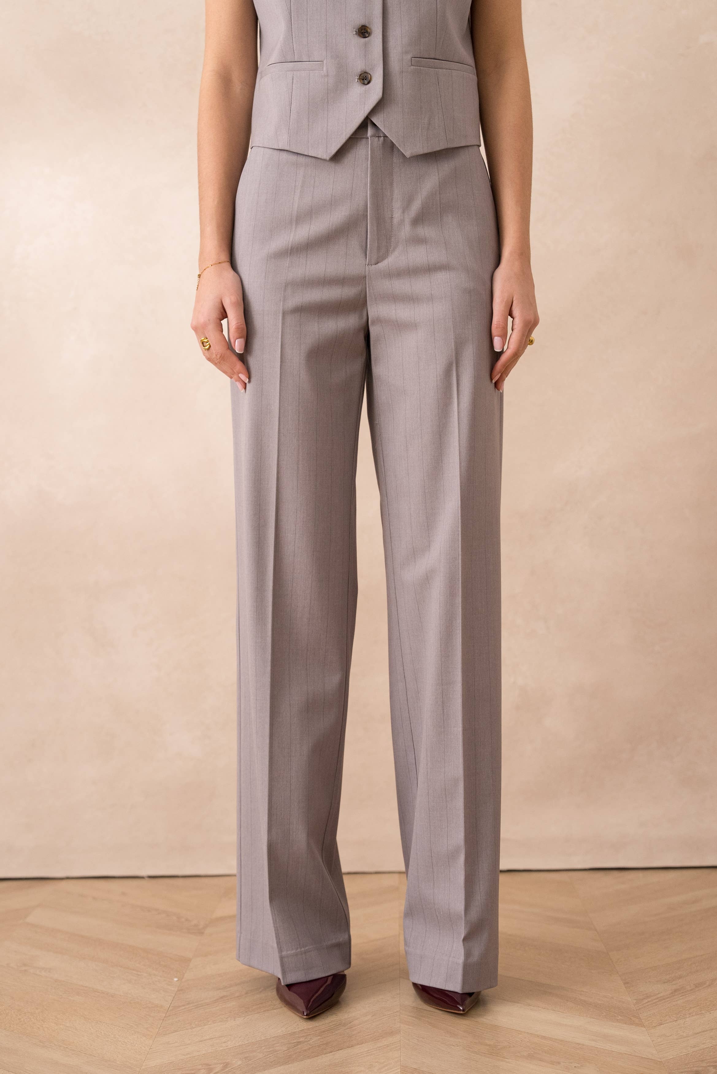 Attentif Paris - Wholesale Suit Pants - Women's - [Harmonia] High-waisted wide-leg striped pants13