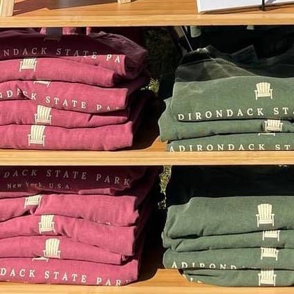 Just Wandering Co. - Wholesale Screen Printed T-Shirt - Unisex - Adirondack Park Map Short Sleeve Shirt | Plattsburgh, New Yo4