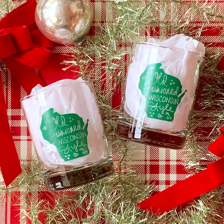 Green Wisconsin Old Fashioned Glass for wholesale by Jack & Joie