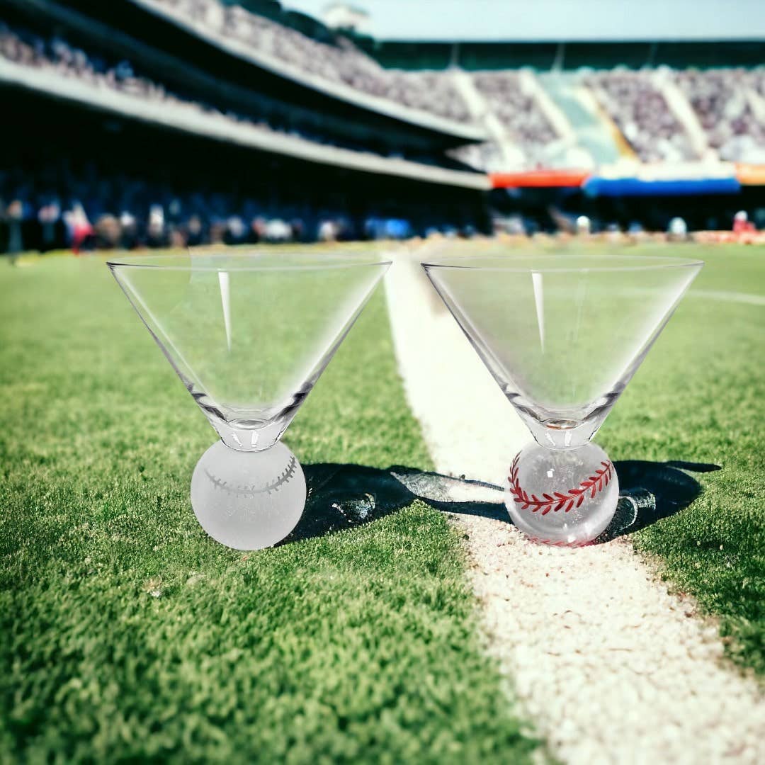 Jersey Art Glass - Wholesale Cocktail/Liquor Glass - Baseball Martini Glasses (Set of 2) | Baseball Gifts 1