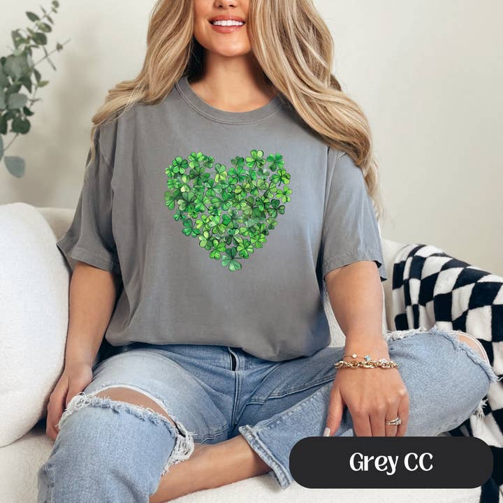 St. Patty Clover Heart I Comfort Color Graphic Tee for wholesale by TOP T