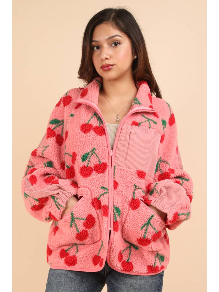 VERY J - Wholesale Jacket - Women's - NJ90304X-PLUS SIZE Oversized Printed Fleece Jacket