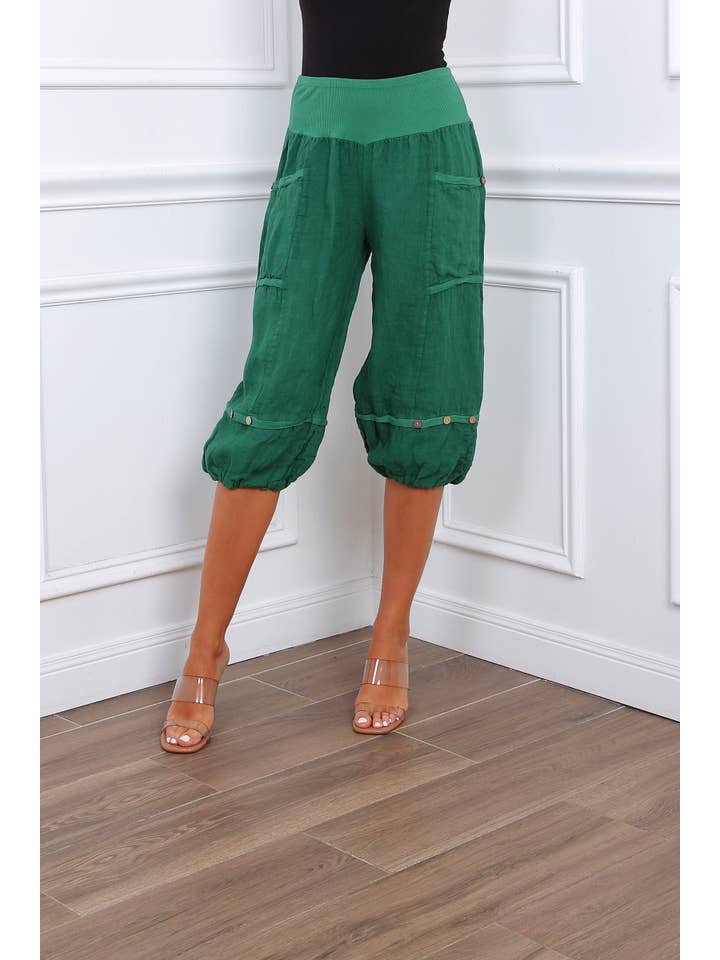 Happy look - Wholesale Shorts - Women's - Linen cropped pants with 4 pockets5