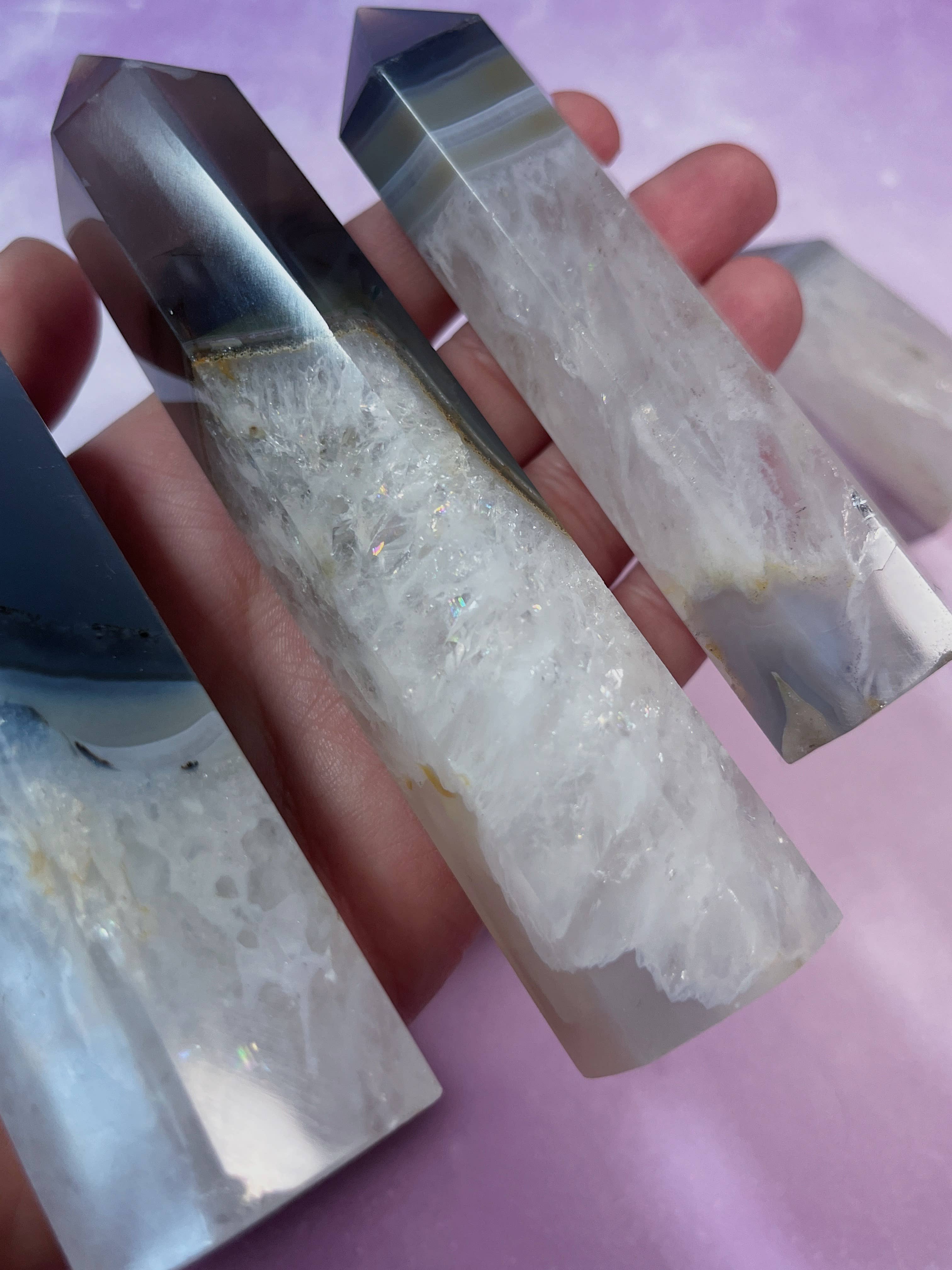 Mystical Moon Shop - Wholesale Spiritual Stone/Crystal - Banded Gray Agate Towers 4pcs Lot Wholesale4