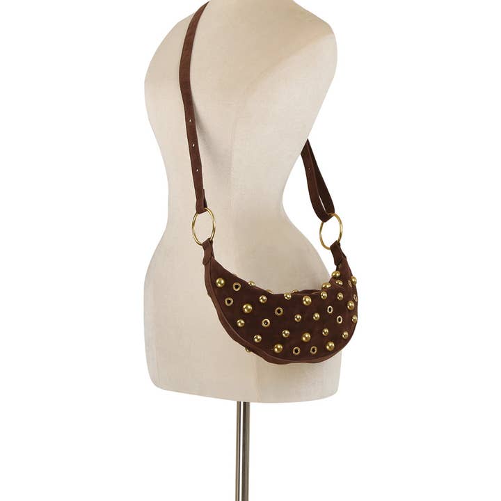 Handbag Factory Corp - Wholesale Shoulder Bag - Women's - Studded Suede Crescent Shoulder Bag7