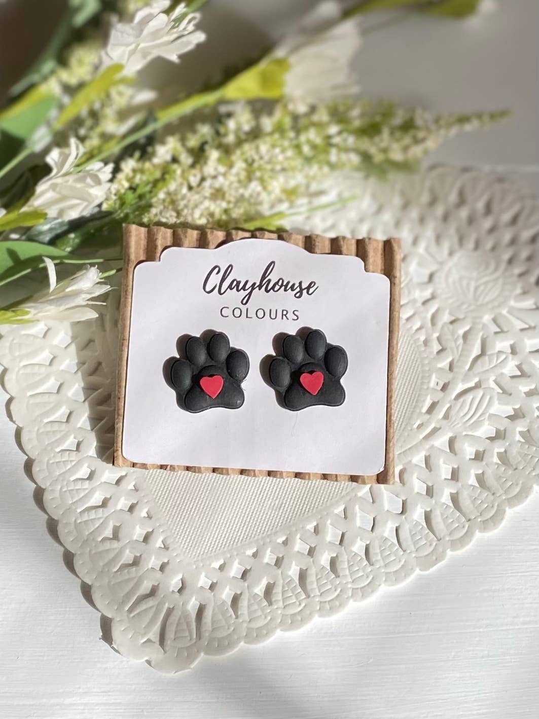 Clayhouse Colours - Wholesale Stud/Post Earrings - Paw Print Heart Clay Studs0