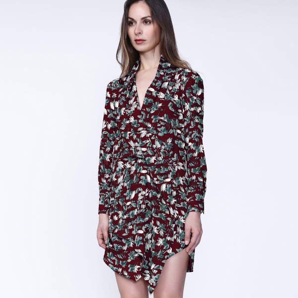 Leaf print front draped short dress for wholesale by Smart and Joy