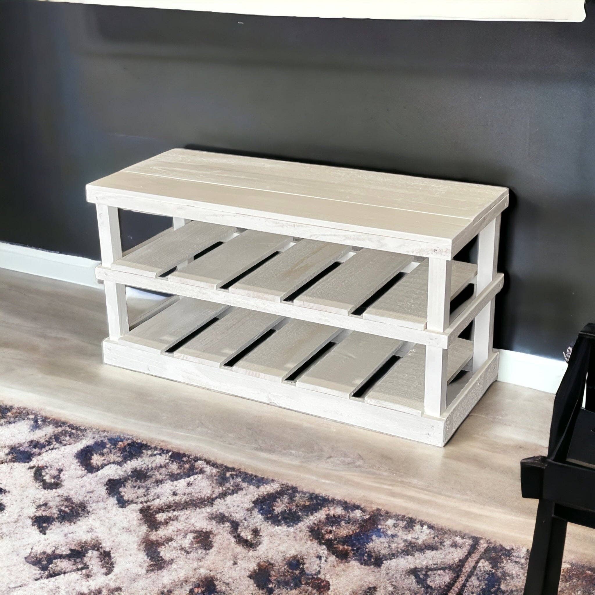 Intrinsic Haven - Vente Étagères à chaussures - Banc-rangement rustique en bois à deux étages pour chaussures6
