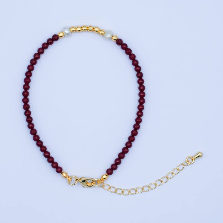 24K Gold Filled Shell Pearl Bead Carnelian Gemstone 7.5 Bracelet | WA-2879 for wholesale by Aim Eternal