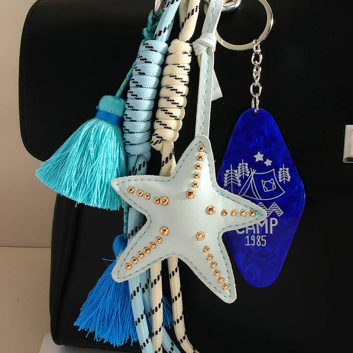 Starfish Tassel Acrylic Tag Beach Keychain Charm_CWMM7753 for wholesale by ACCITY