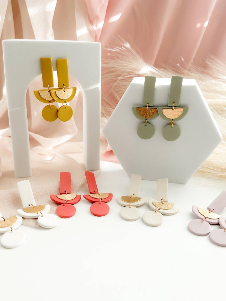 Polymer Clay Long Drop Earrings: Geometric Design for wholesale by Freckled Wing Design