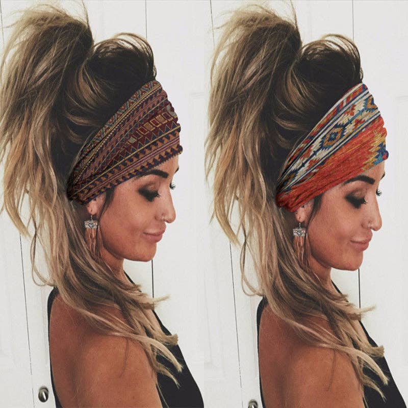 Tourtiwi - Wholesale Fashion Headband - Women's - Ethnic Vintage Wide Print Sports Headband8