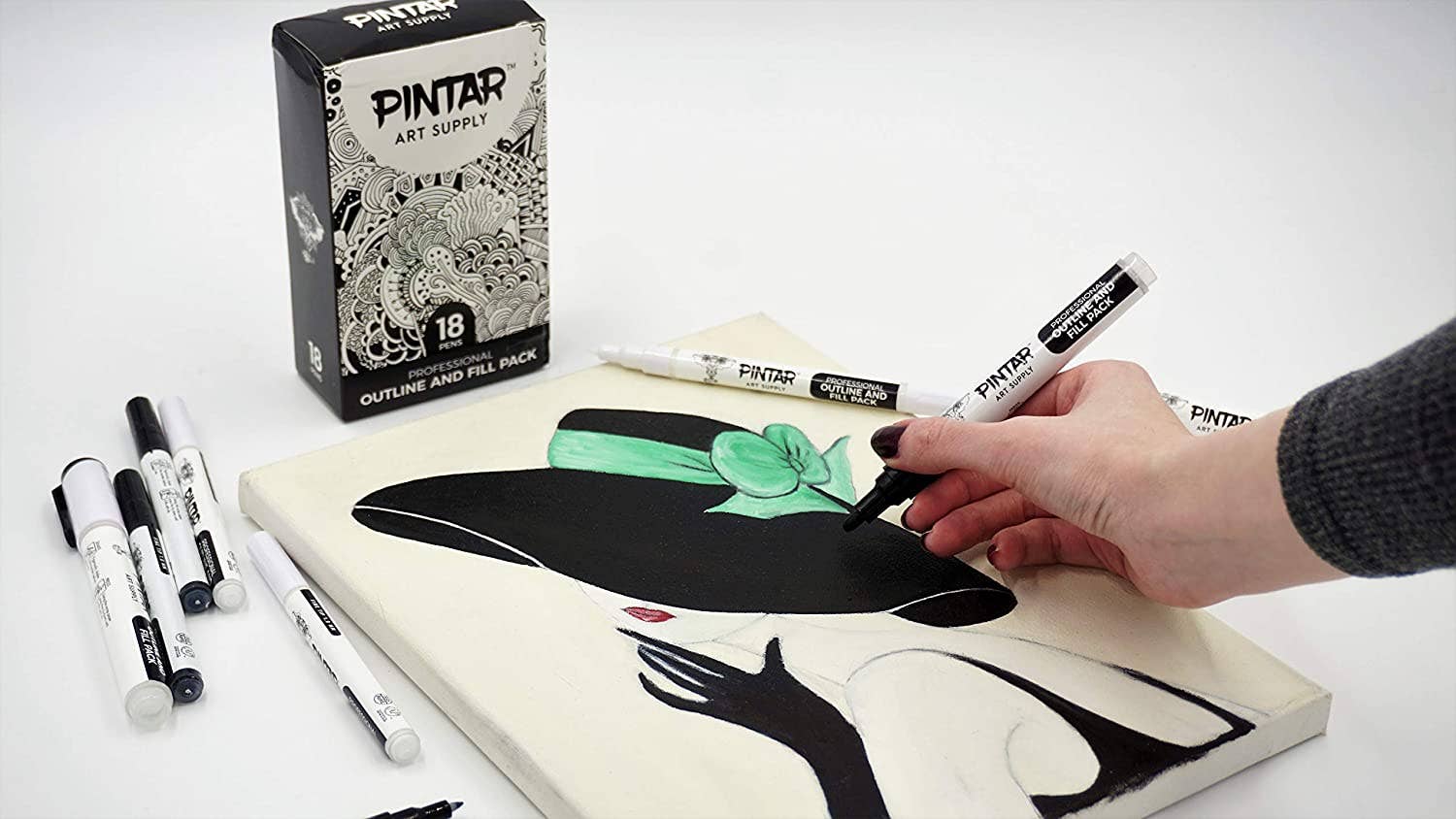 Pintar Art Supply - Wholesale Marker - PINTAR Art Supply Professional Outline & Fill Pack - Set of 18 Black/White Paint Markers (6) 0.7mm (6) 1mm (6) 5mm Tips - Smooth-Flowing Japanese Ink6
