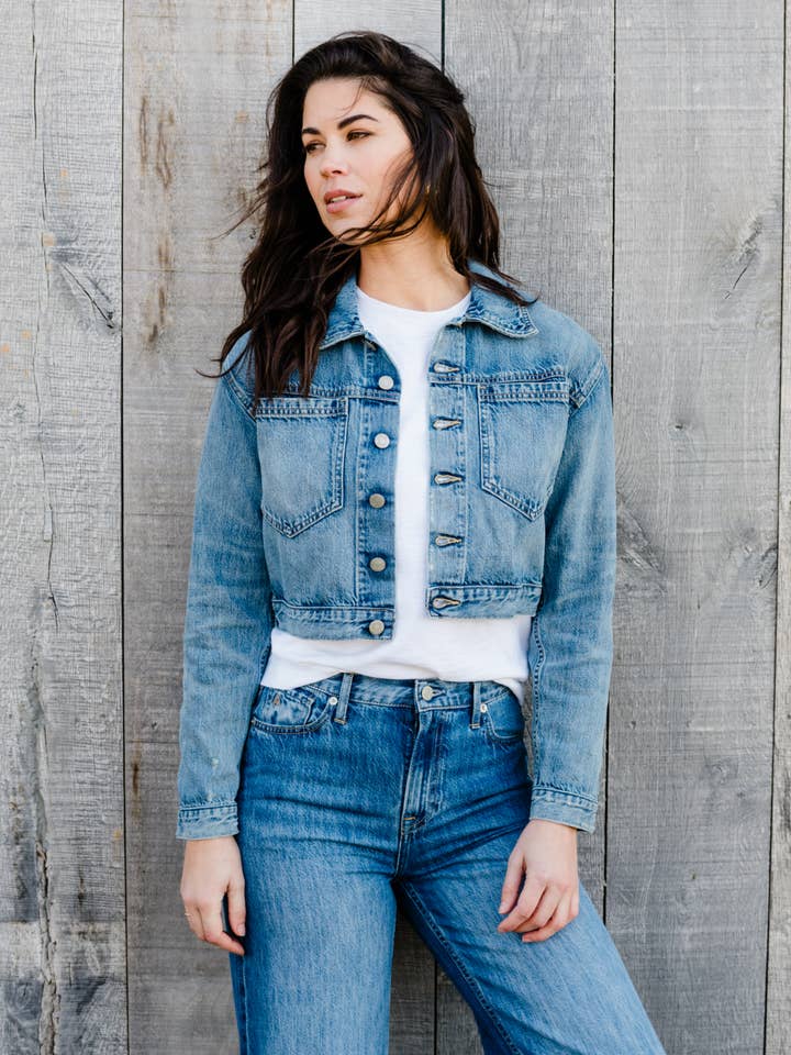 Light Indigo Wash Madelin Cropped Jacket for wholesale on Faire