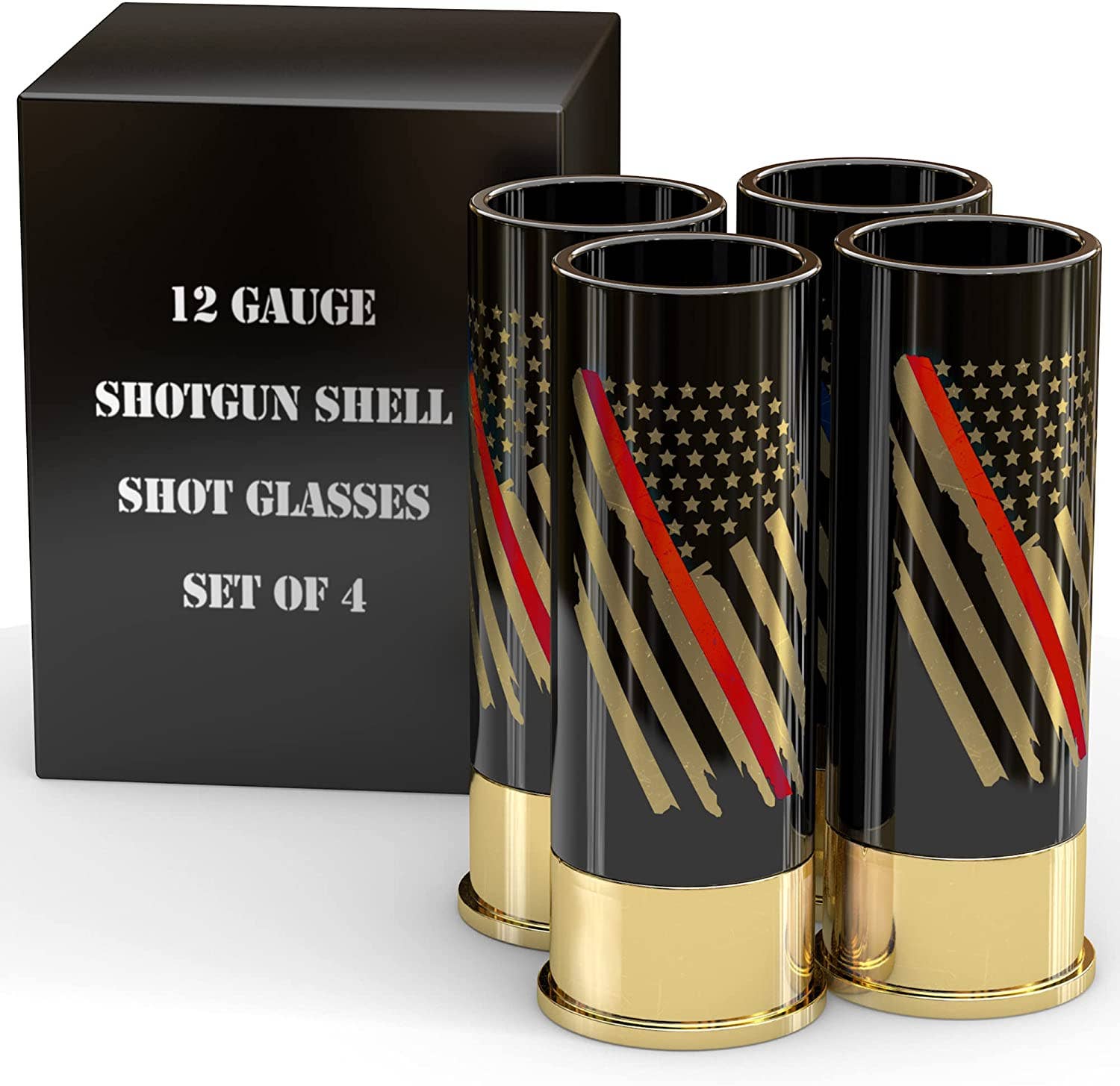 Old Southern Brass - Wholesale Shot Glass - 12 Gauge Shot Glasses Set of 4 - Thin Red Line Fire Fighter1