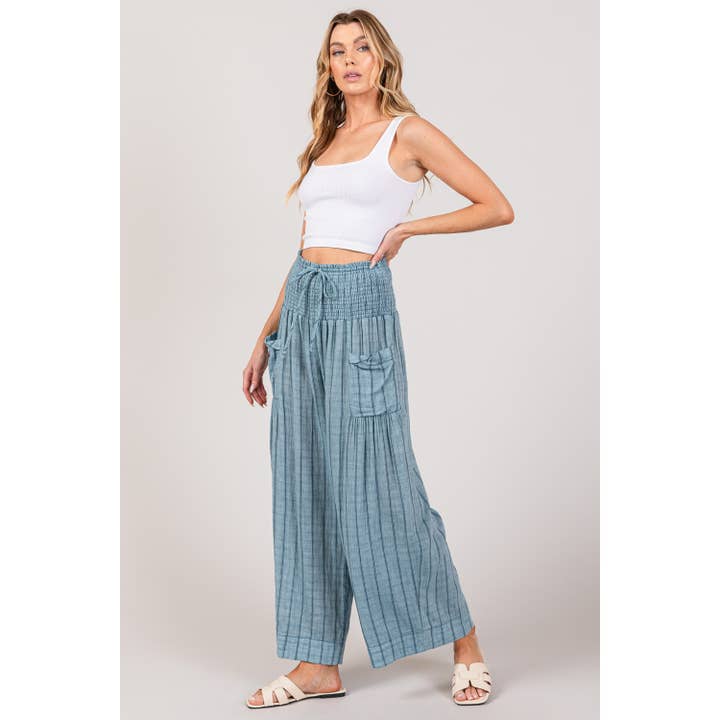 Sage + Fig - Vendita all'ingrosso Pantalone - Donna - PANTALONI BOHO IN GARZA DI COTONE A RIGHE E ARRICCIATI1