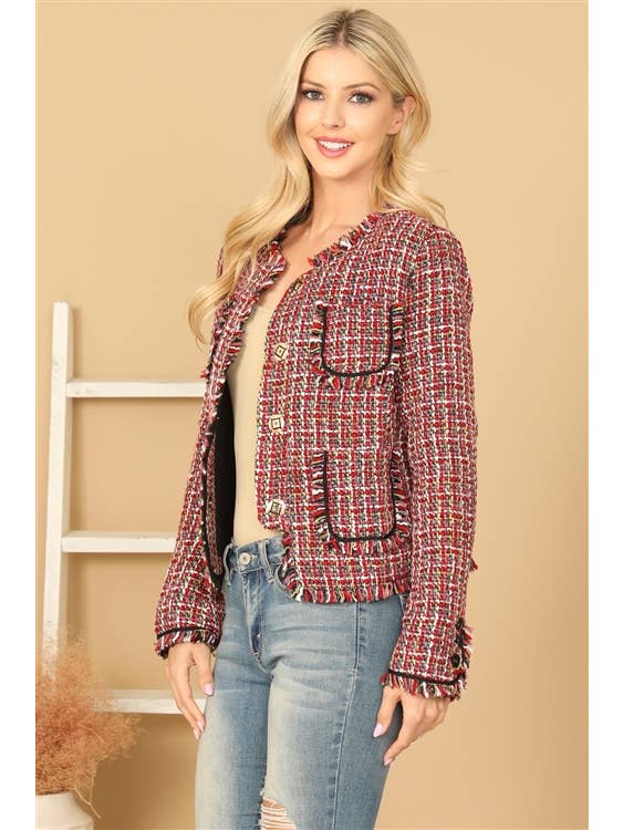 Red Multi Pocket Ptch Knitted Jacket for wholesale on Faire