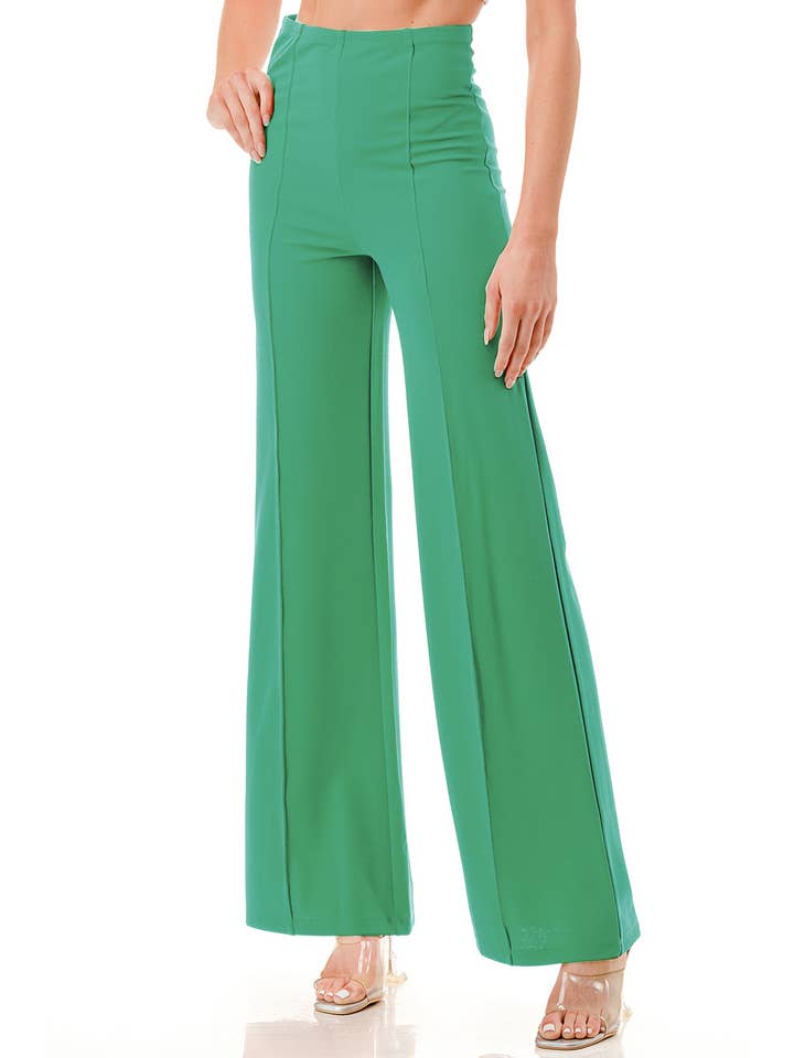 Color 5 - Wholesale Pants – Women's - Solid color wide leg high waist dressy pants with trim line15