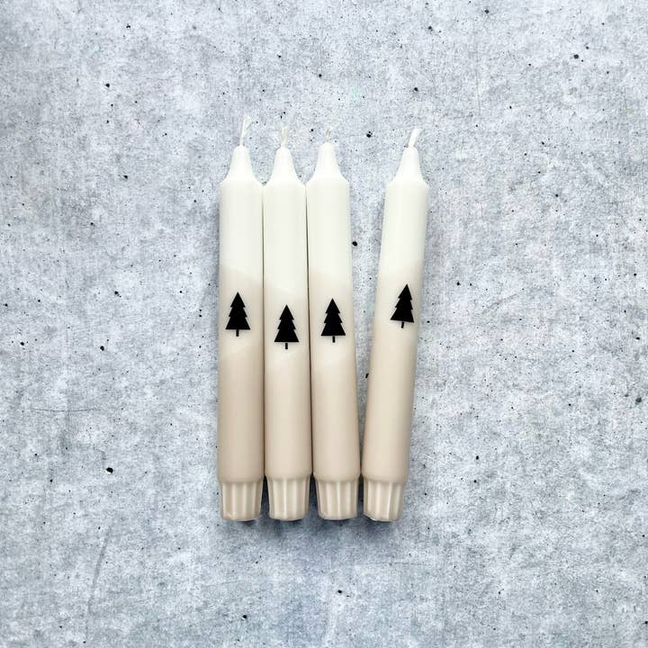 Wolkenreich - Wholesale Tapered Candle/Candlestick - Dip dye candles | Christmas fir beige-black | set of 44