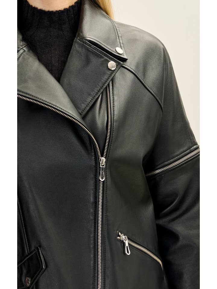 Women’s Lambskin Leather Removable Sleeves Jacket - Black for wholesale on Faire3