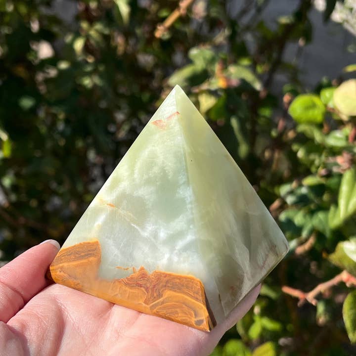 Green Onyx Pyramid – Striking Natural Stone Décor for Healing, Meditation & Energy Work for wholesale by EC Plugs and Gems