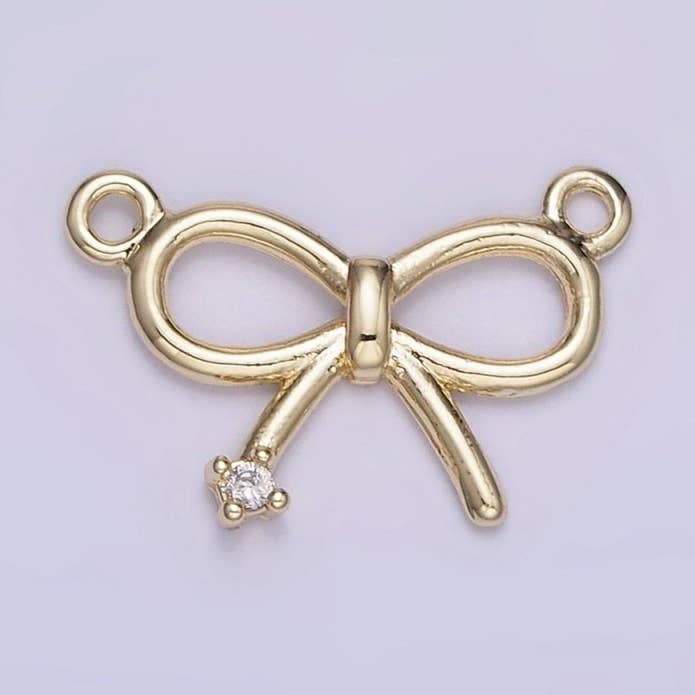 Aim Eternal - Wholesale Individual charm/pendant - 14K Gold Filled 11mm Mini Bow Ribbon CZ Connector | G3920