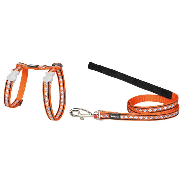 Cat Harness and Lead Combo Reflective Fish Orange for wholesale by Red Dingo Australia
