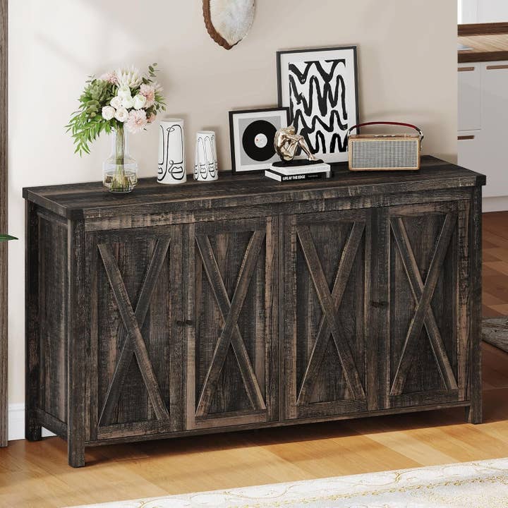 Farmhouse Sideboard Buffet Cabinet 55 Inch Dark Oak for wholesale on Faire7
