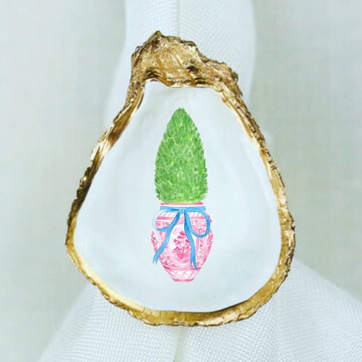 Chinoiserie Oyster Shell Rattan Napkin Rings for wholesale by Willett and Co