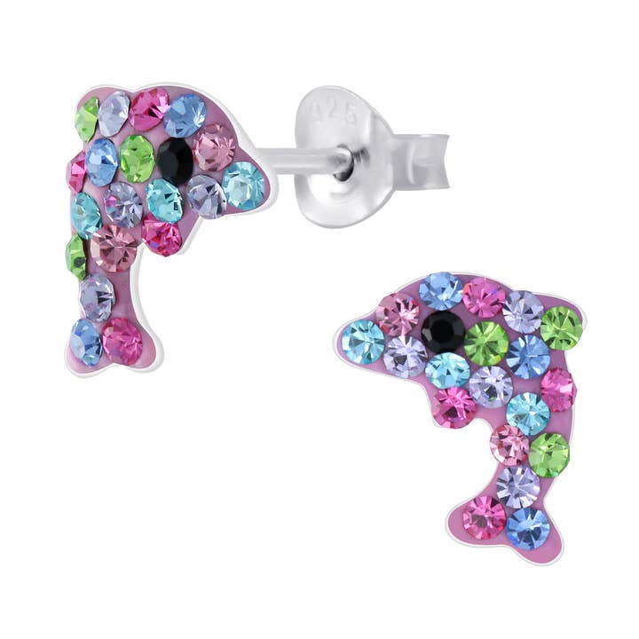 Stud earrings dolphin glitter 925 silver e-coated for wholesale by Janusch