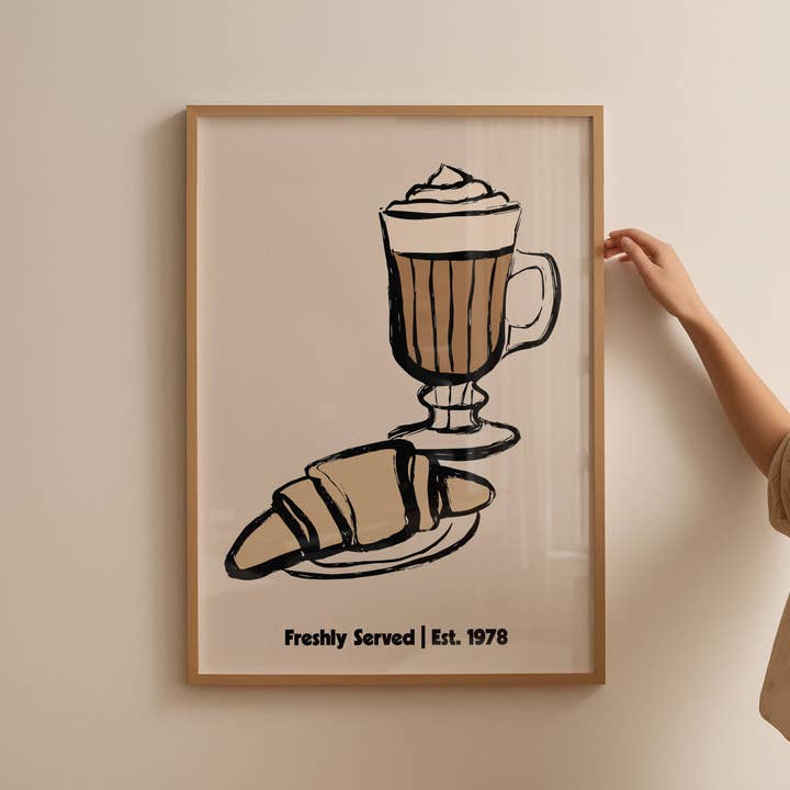 Impresión de Cocina de Café y Croissant – Servido Fresco para venta al por mayor de Pink Giraffe Print Co