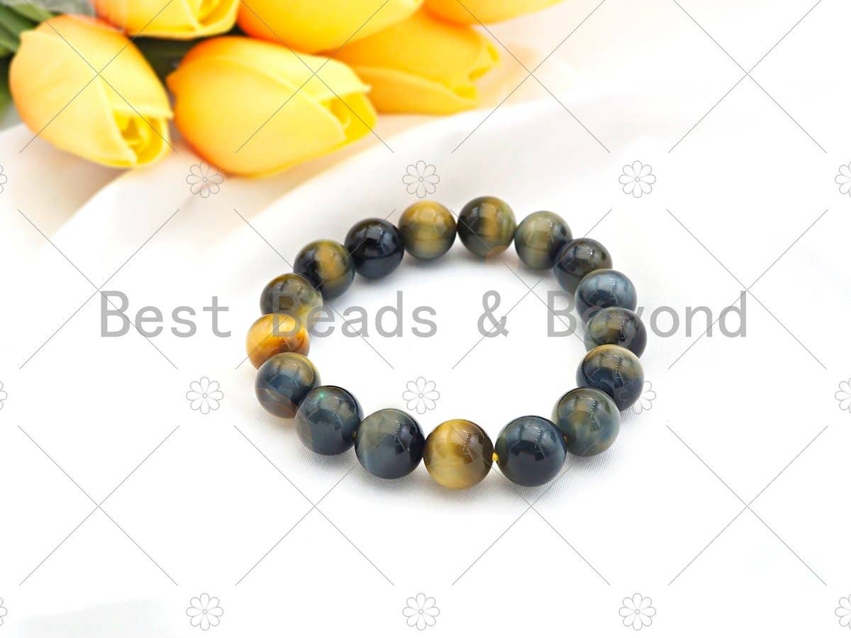 BestBeads&Beyond - Vente Bracelet de perles - Bracelet extensible œil de tigre bleu doré naturel, U10771