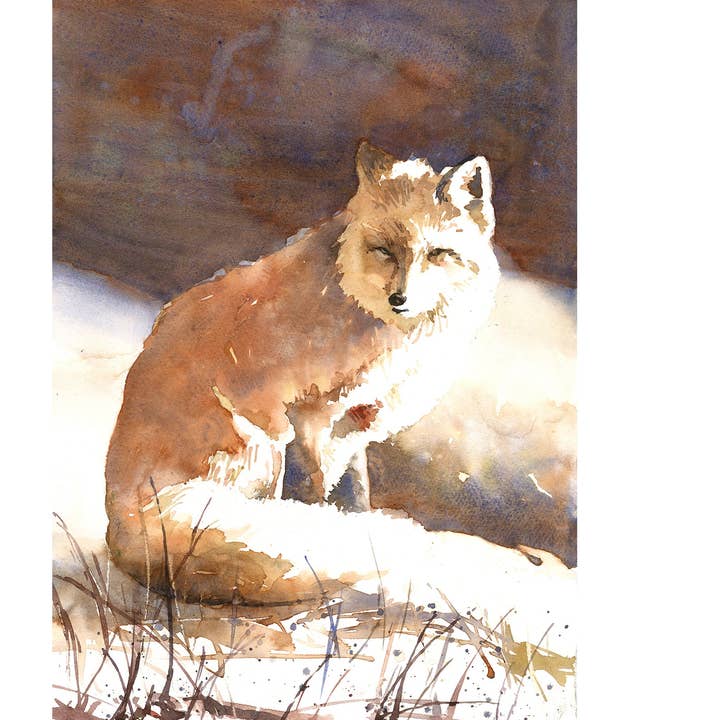 Watercolor painting Fox animal wildlife decor art for house mammal painting handmade item interior design kids room wall artwork (print) for wholesale by Ryan Fox Fine Art