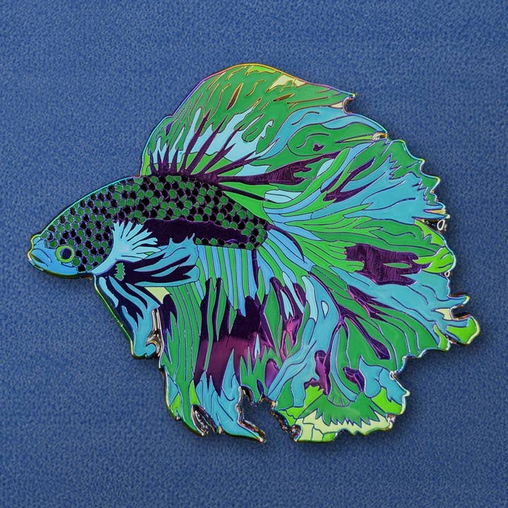 Green Wave Betta Fish emaille pin voor wholesale door Anima