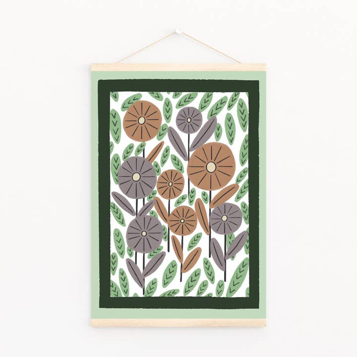 Sage green abstract Scandi floral art print for wholesale by Amanda Clarke Illustration