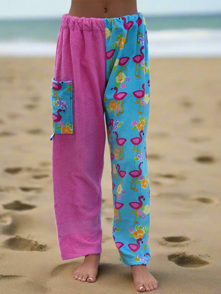Pantaloni Asciugamano - Motivo Fenicottero - DISPONIBILI Spedizione Veloce - Spiaggia, Nuoto, Abbigliamento da Resort, Ragazzi, Ragazze, Adulti. per la vendita all'ingrosso da parte di Paradise Towelwear