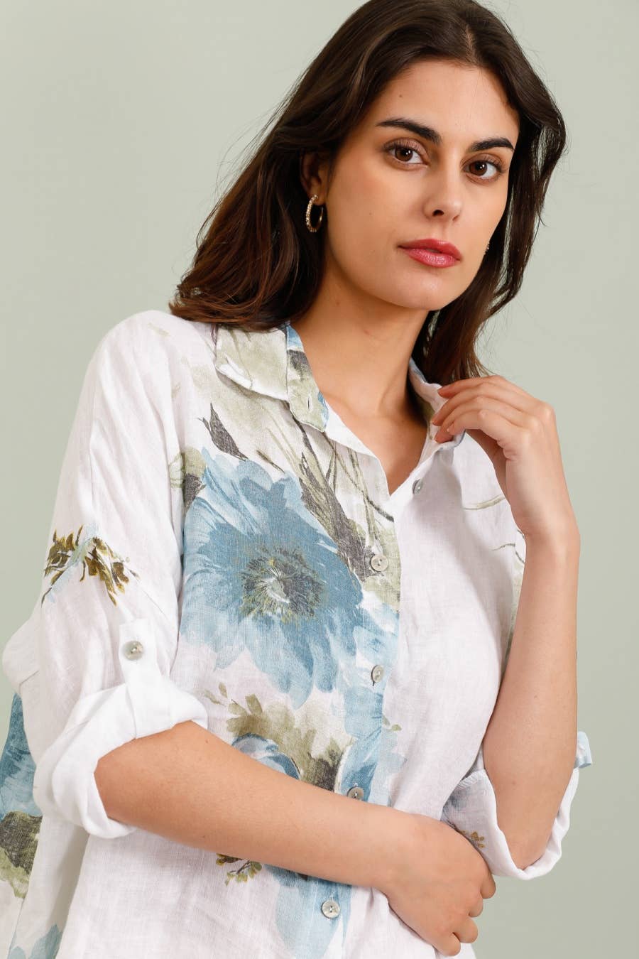 LÉA & LUC - Wholesale Dress - Women's - Floral print shirt in 100% Linen REF. 20090/525