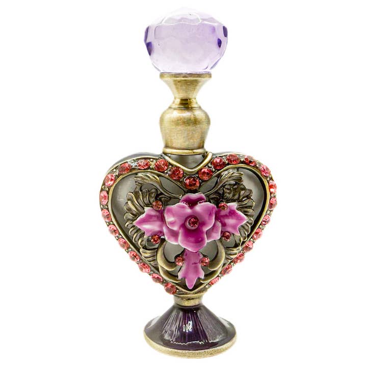 Perfume Bottle - 5ml Heart Shaped, Style #6 Purple flower for wholesale by Gifts Amazing!