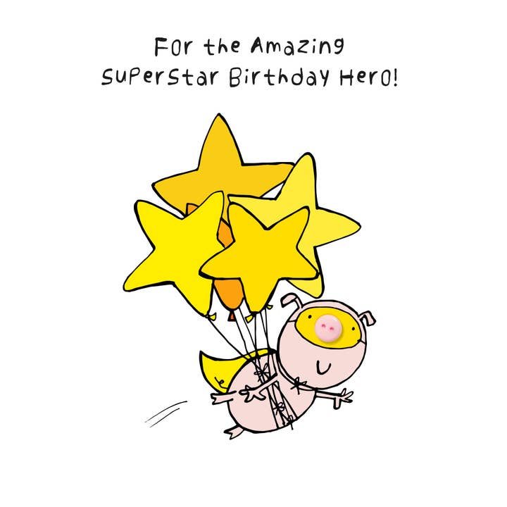 SUPERSTAR DE ANIVERSÁRIO, PORCO, ENGRAÇADO, RETROSARIA, CARTÃO DE BOTÕES por atacado de The Spare Button Card Range