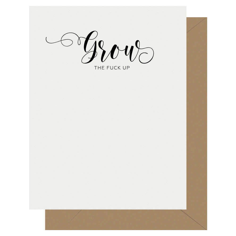 Letterpress Jess - Wholesale Everyday Greeting Card - Crass Calligraphy Grow Letterpress Greeting Card0